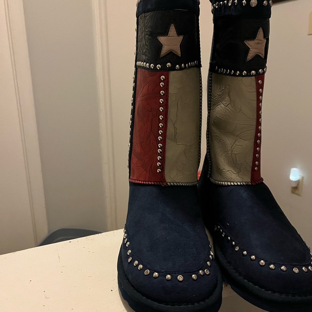 Texas Flag Studded Boots Rhinestones